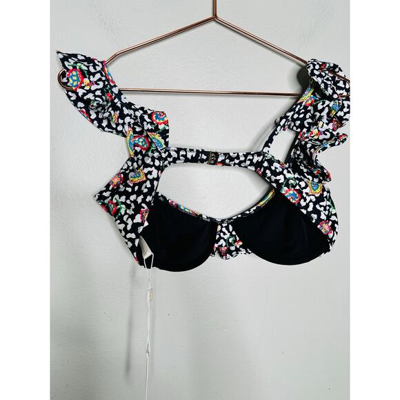 CAROLINE CONSTAS Black White Paisley Leopard Ruffle Anastasia Two-piece Swimsuit - Picture 8 of 13